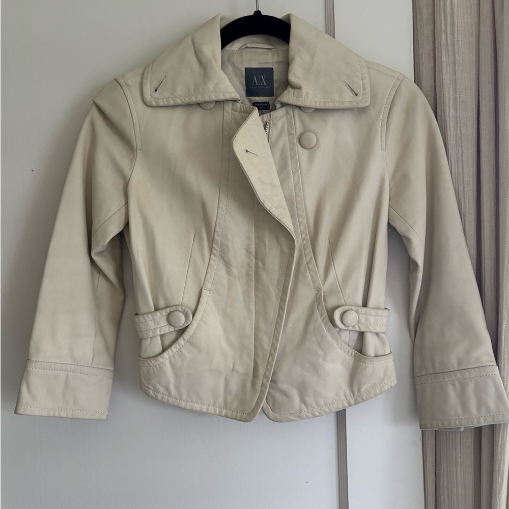 Armani Exchange Women's Tan Cropped Trench style jacket genuine leather